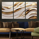 Gold and White Abstract Wave Canvas – Elegant Flowing Design