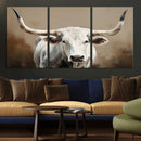 White Longhorn Bull Wall Art Canvas Print – Framed and Ready