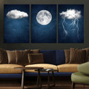 Dark Blue Cloud Art, 3 Piece Indigo Blue Wall Art, Aesthetic