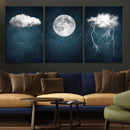 3 Piece Indigo Cloud Wall Art, Thunderstorm Moon Cloud by MyGreatCanvas | Canvas Wall Art Prints | Photo Prints & Wall Decor