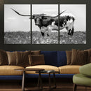 Texas Black White Highland Longhorn Cow Wall Art Canvas by MyGreatCanvas | Canvas Wall Art Prints | Photo Prints & Wall Decor
