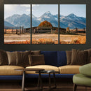 Vintage Old Barn Field Wall Art Canvas Print for Farmhouse