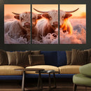 Highland Cows at Sunrise Wall Art Canvas Set – Serene and