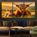 Scottish Cow and Baby Cow Canvas Wall Art Animal Print
