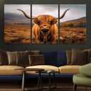 Highland Cow Longhorn Wall Art – Rustic Canvas Print, Framed