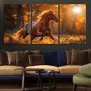 Running Horse Sunset Forest Wall Art Canvas Print