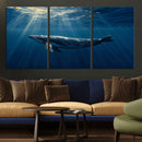 Whale under Ocean Wall Art Canvas Print