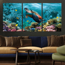 Sea Turtle and Coral Reef Triptych Wall Art – Vibrant