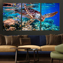 Underwater Coral Reef Sea Turtle Wall Art Canvas Print,