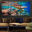 Sea Turtle Wall Art Canvas Print – Vibrant Ocean Coral Reef
