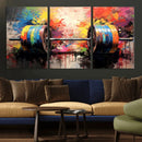Weightlifting Barbell Art Triptych, Bold Abstract Fitness