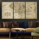 Vintage Middle Earth Map Wall Art Canvas – Lord of the Rings
