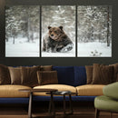 Grizzly Bear Wall Art – Framed Snowy Forest Canvas Artwork, by MyGreatCanvas | Canvas Wall Art Prints | Photo Prints & Wall Decor