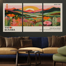 Framed Yayoi Kusama Print, Vibrant Floral Mountain Art
