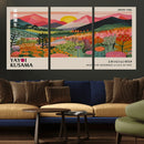 Yayoi Kusama Landscape Canvas Print, Vibrant Floral Mountain Art Print, Framed Botanical Wall Art -
