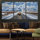 Bison Wall Art - Snowy Road Wall Art – Framed Mountain by MyGreatCanvas | Canvas Wall Art Prints | Photo Prints & Wall Decor