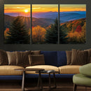 Golden Sunset Over Mountain Forest Canvas Wall Art Print -