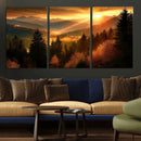 Golden Sunset Over Mountain Forest Canvas Wall Art Print -