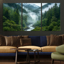 Mountain Forest River Canvas Wall Art Print - Serene Nature