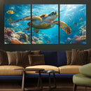 Sea Turtle Underwater Canvas Wall Art Print - Vibrant Ocean