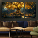 Golden Tree of Life Canvas Wall Art Print - Majestic Glowing