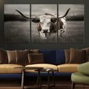 Texas Longhorn Cow Canvas Wall Art Print - Large Rustic