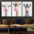Bubblegum Animals Canvas Wall Art - Playful Giraffe and
