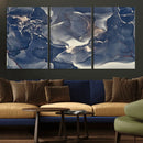 Large Abstract Blue and Gold Canvas Wall Art Fluid Ink