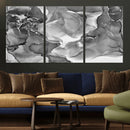 Black White Abstract Canvas Wall Art - Fluid Ink Artwork -