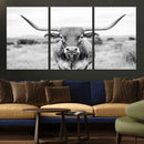 Highland Cow Wall Art Canvas Print – Black and White Western