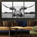 Highland Cow Wall Art Canvas Print – Black and White Western