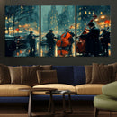 Urban Night Jazz Wall Art Canvas Print – Moody Rain-Soaked