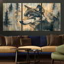 Wood Style Rustic Wolf Wall Art Canvas Print, Vintage