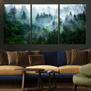 Misty Forest Wall Art Canvas Print – Framed Foggy Mountain