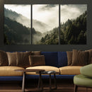 Misty Valley Wall Art Canvas Print – Foggy Forest Pine Trees