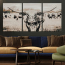 Texas Longhorn Wall Art Canvas Print – Framed Speckled Bull