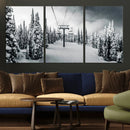 Snowy Pines Wall Art Canvas Print – Framed Ski Lift Winter