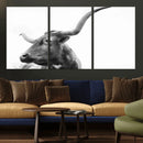 Longhorn Wall Art Canvas Print – Framed Monochrome Ranch Cow
