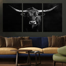 Texas Longhorn Wall Art Canvas Print – Framed Monochrome