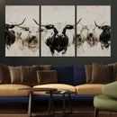 Longhorn Cattle Wall Art Canvas Print – Framed Bison Herd