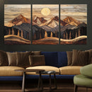 Wood Mountain Wall Art Canvas Print – Framed Boho Abstract