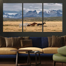Grand Teton Park Wild Horses Wall Art Canvas Print – Framed