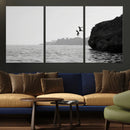 Jumping Wall Art Canvas Print – Framed Coastal Ocean Scene