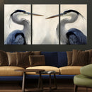 Blue Heron Pair Wall Art Canvas Print – Framed Coastal Bird