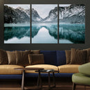 Mountain Lake Wall Art Canvas Print – Snowy Peaks Winter