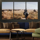 Western Wall Art Canvas Print – Framed Cowboy Cattle Drive