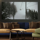 Ski Lift Wall Art Canvas Print – Snowy Pines Misty Landscape