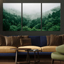 Misty Green Forest Canvas Print – Framed Serene Foggy Pine