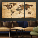 Push Pin World Map Canvas Print – Travel Tracker Wall Art