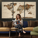 Vintage World Map Wall Art Canvas Print for Living Room,